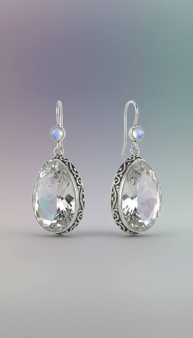 Vintage Silver Cloud Quartz Earrings