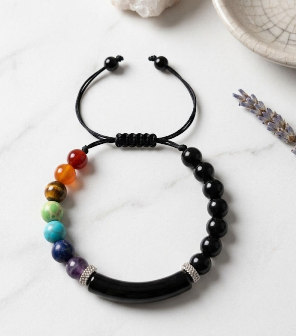 Adjustable Chakra Rainbow Accent Natural Stone Bracelets