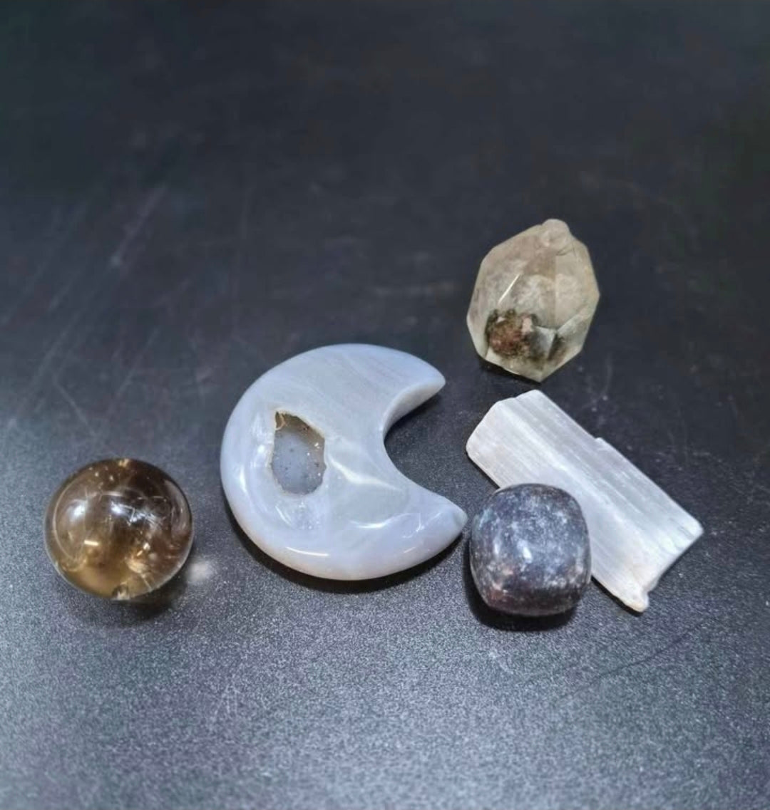 Sweet Dreams, Soothing Slumber Druzy Agate moon and natural crystal bundle
