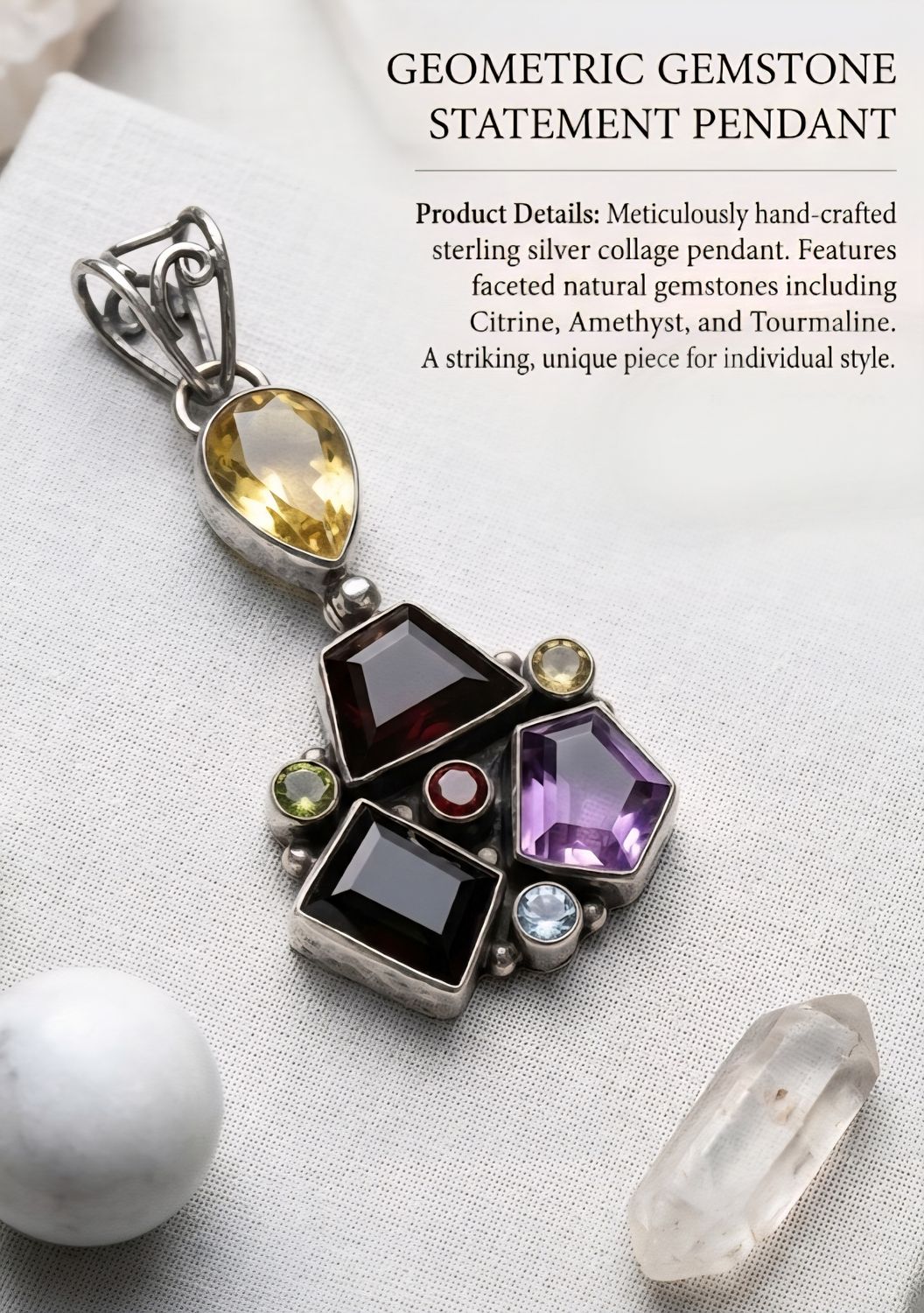 Geometric Gemstone .925 Sterling Silver Pendant