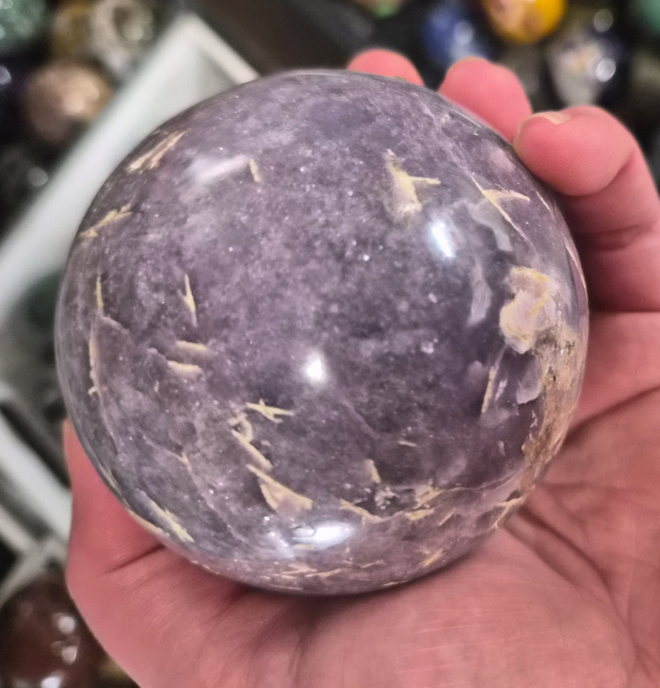 Lepidolite and Astrophyllite crystal sphere– 75mm