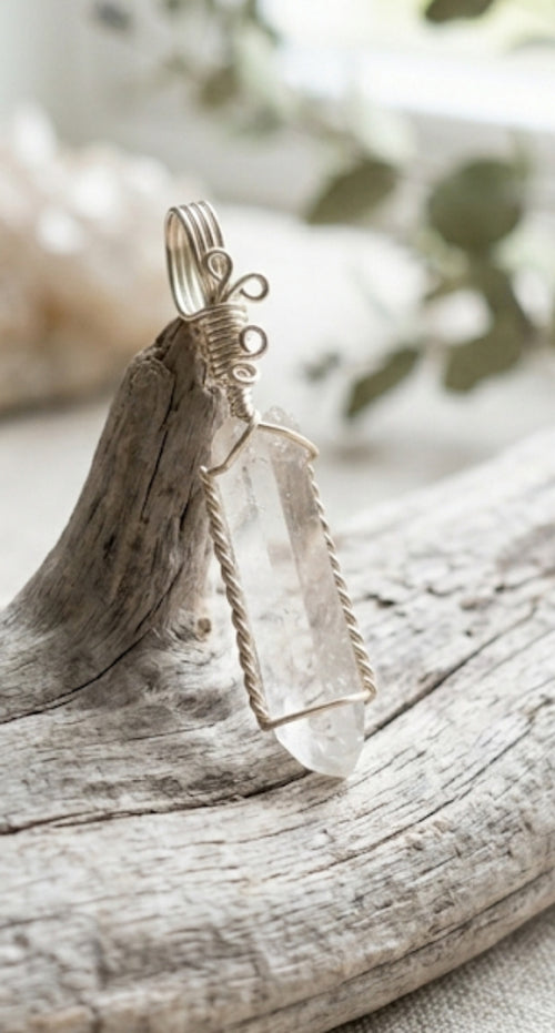 Artisan handcrafted wire wrapped natural crystal pendants