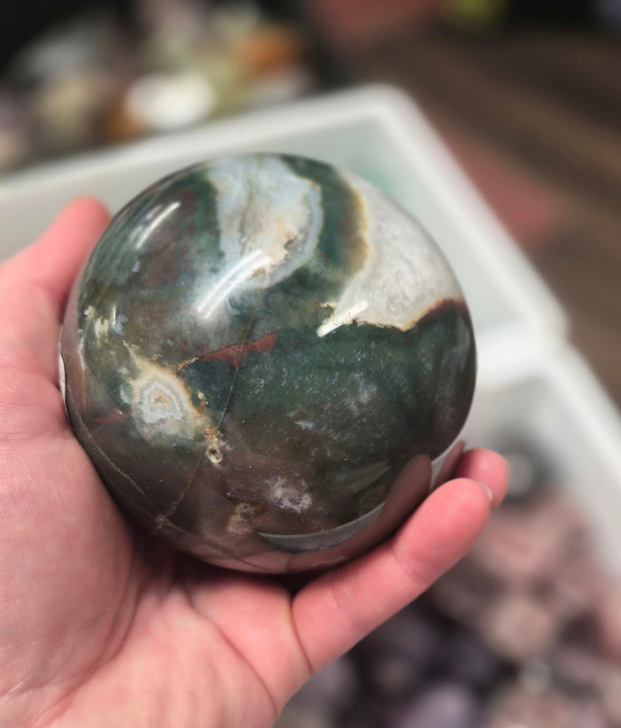 Moss Agate sphere – 85mm