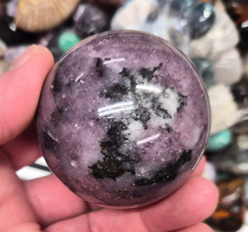 Lepidolite with Pink and Black Tourmaline Sphere–55mm