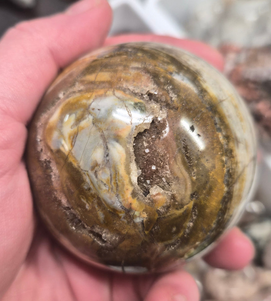 Petrified wood with Druzy vug sphere– 65mm