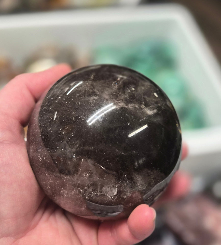 Dark Smoky Quartz crystal sphere– 80mm