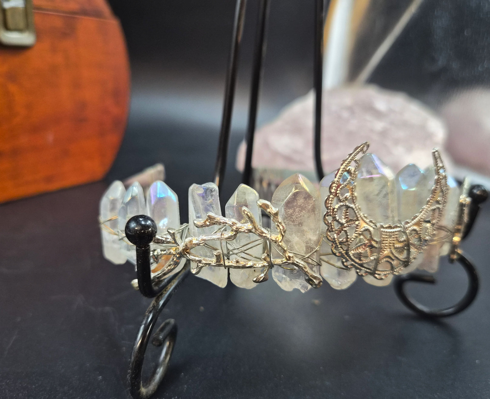 Moonstone Celestial Moon and Bramble silver wire wrapped Tiara Crown