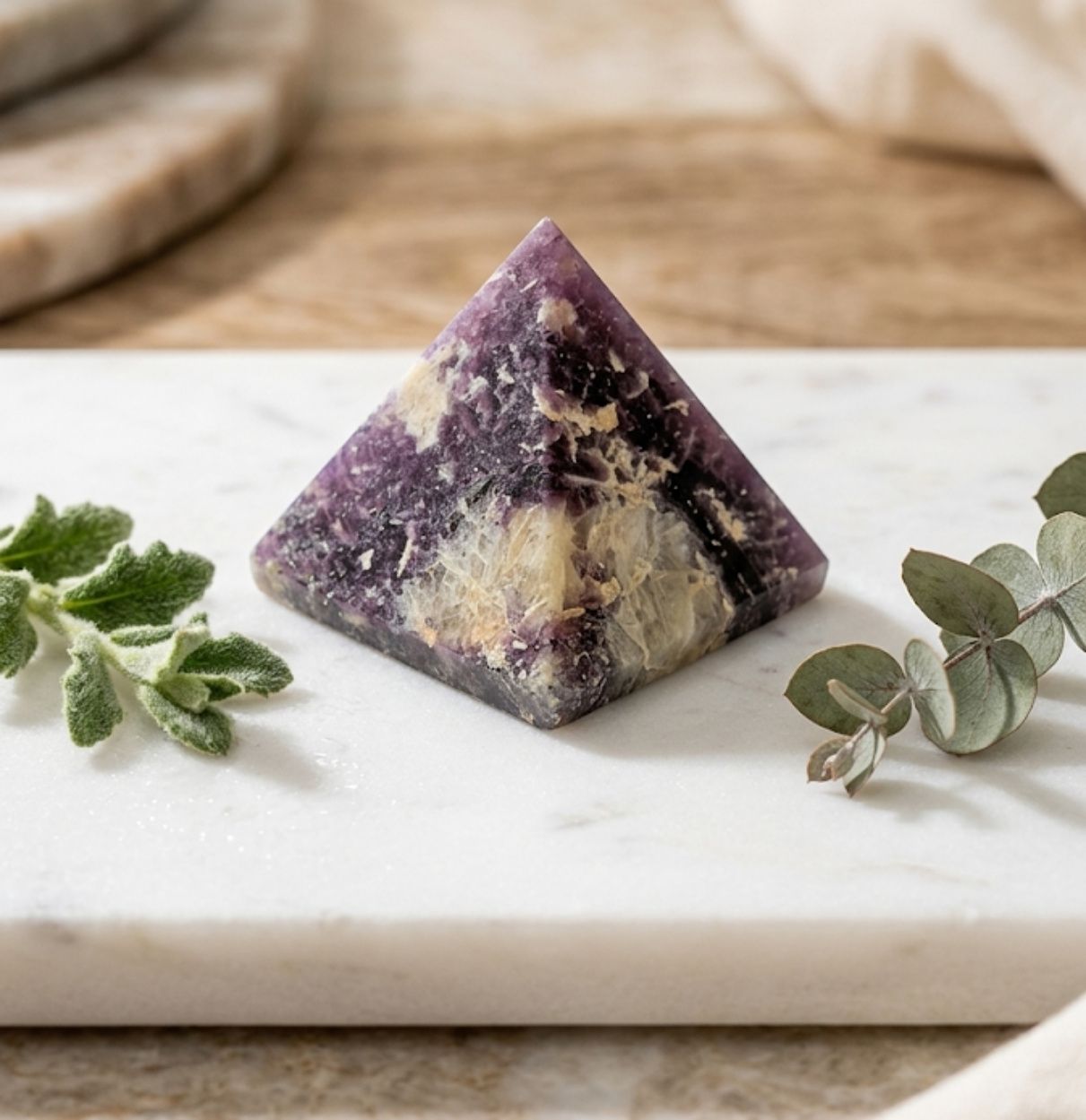 Lepidolite and Moonstone Pyramid