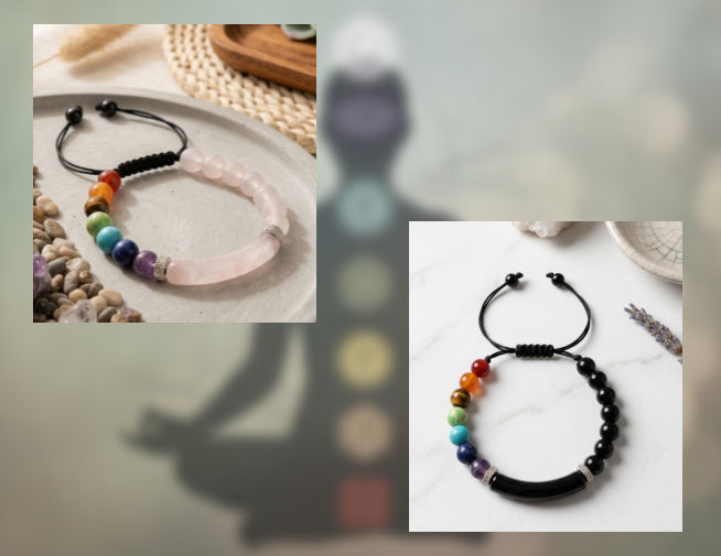 Adjustable Chakra Rainbow Accent Natural Stone Bracelets