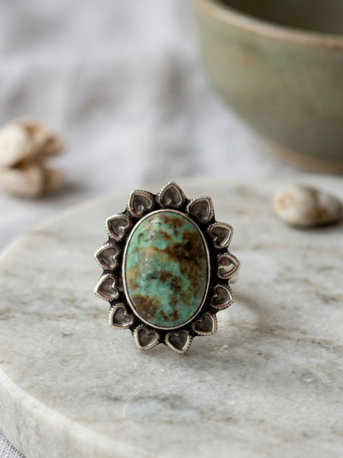 African Turquoise  .925 Sterling Silver ring- size 7