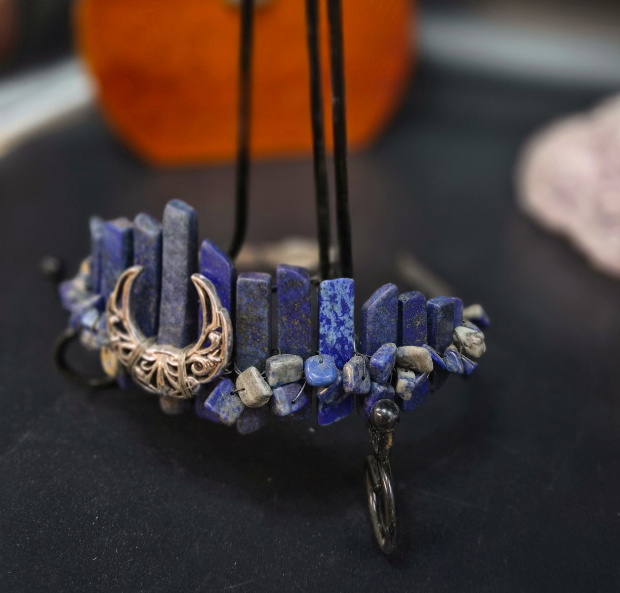 Moonstone Celestial Moon and Bramble silver wire wrapped Tiara Crown
