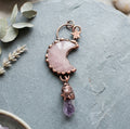 Rose Quartz and Amethyst set in Copper Moon and Star Keychain