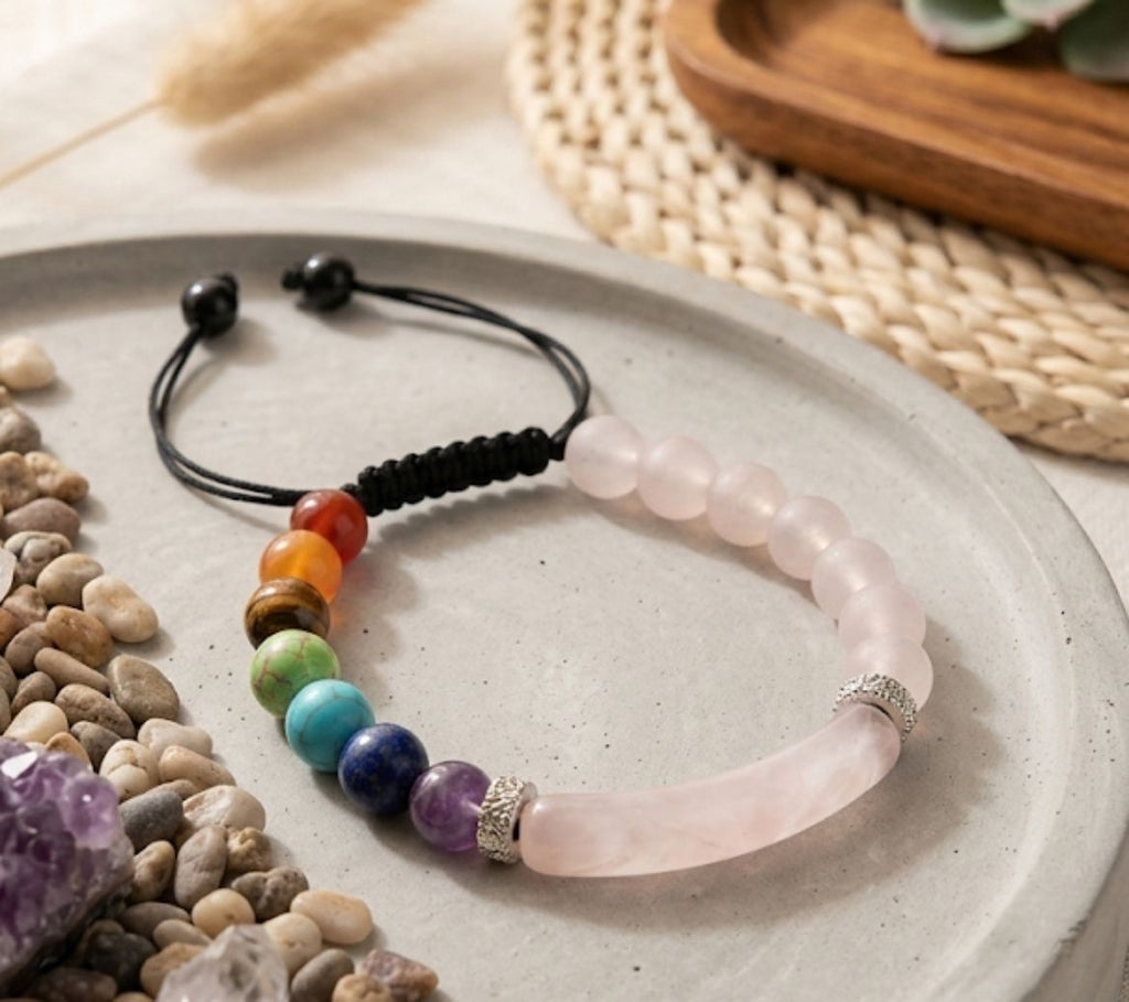 Adjustable Chakra Rainbow Accent Natural Stone Bracelets