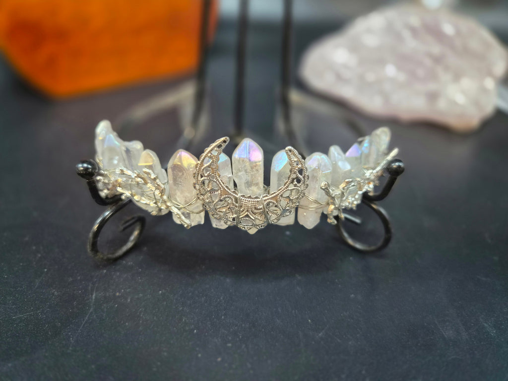 Moonstone Celestial Moon and Bramble silver wire wrapped Tiara Crown