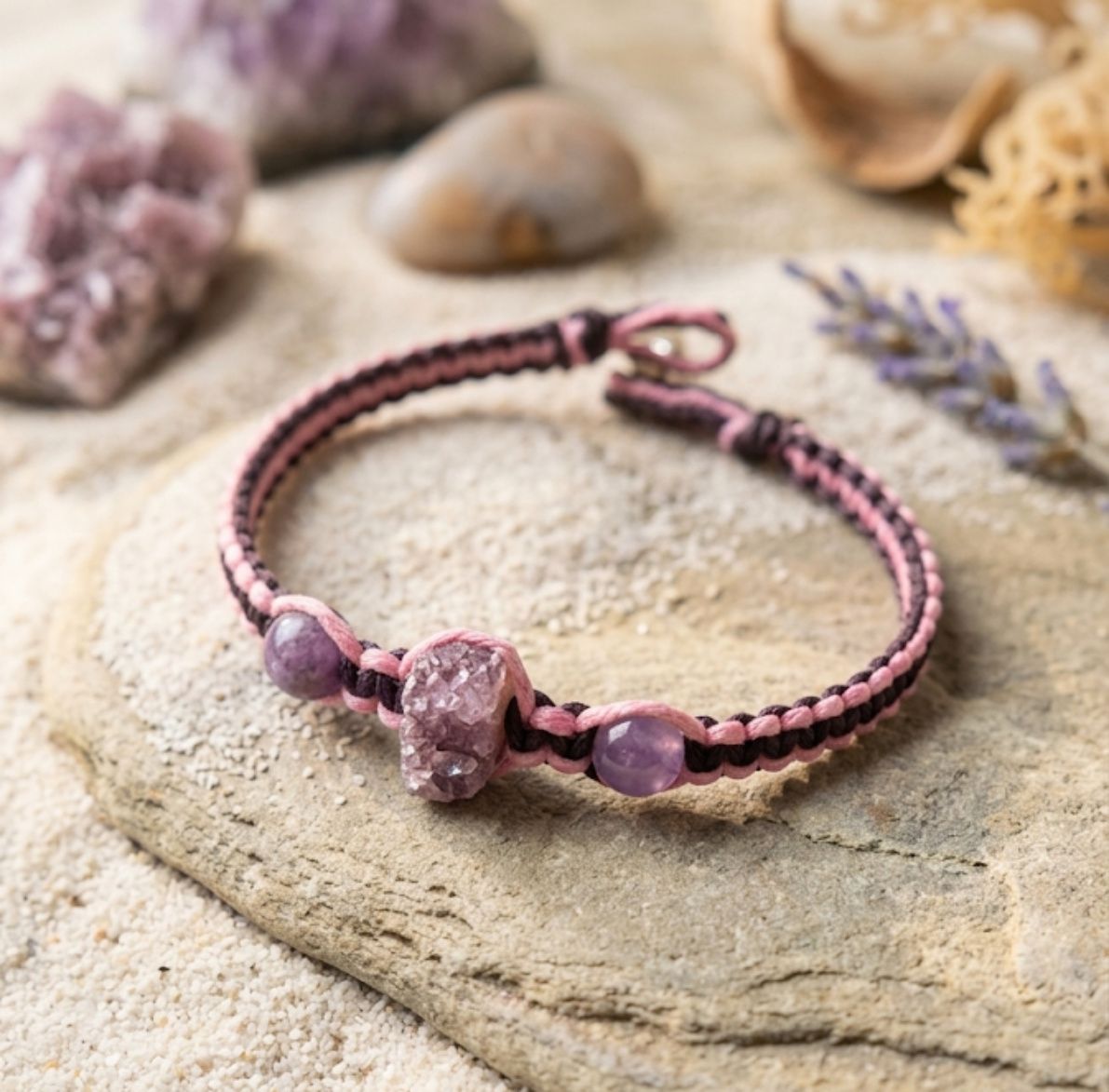 Handcrafted Macramé and natural stone bracelets– 7 in