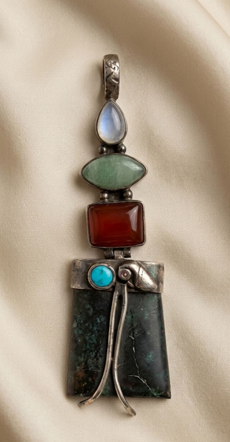 "Spirit Totem" Serpentine/Moss Agate with Multi-stones Pendant