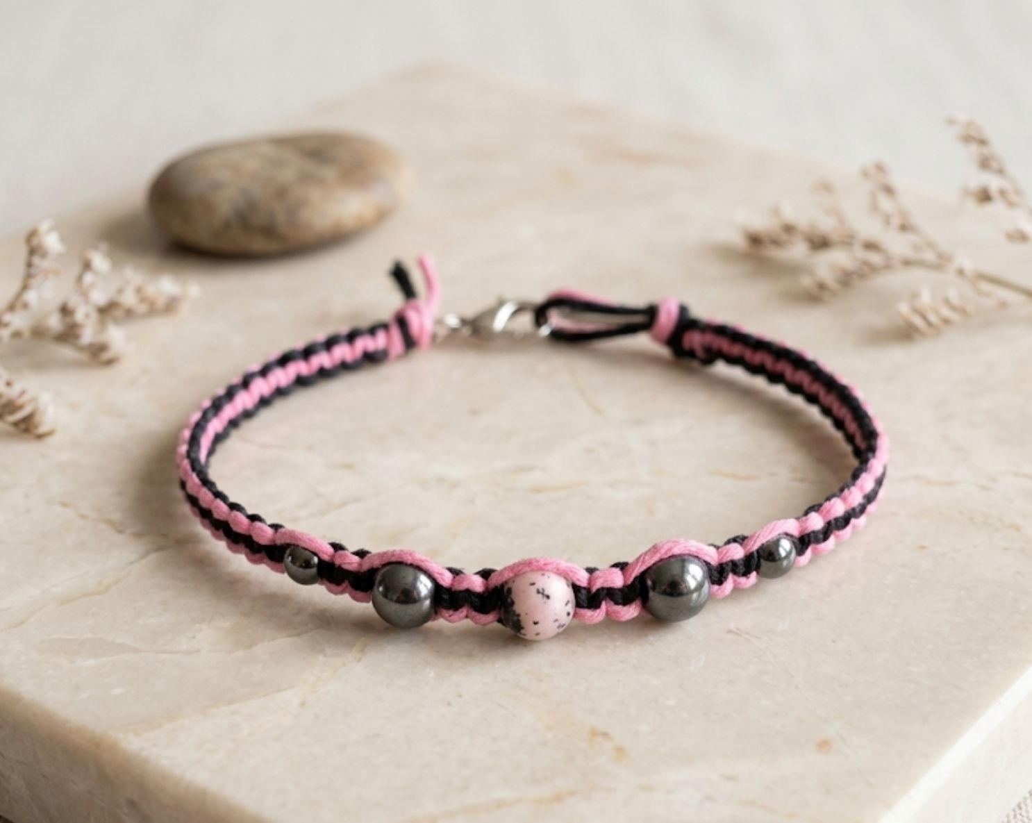Handcrafted Macramé and natural stone bracelets– 7 in