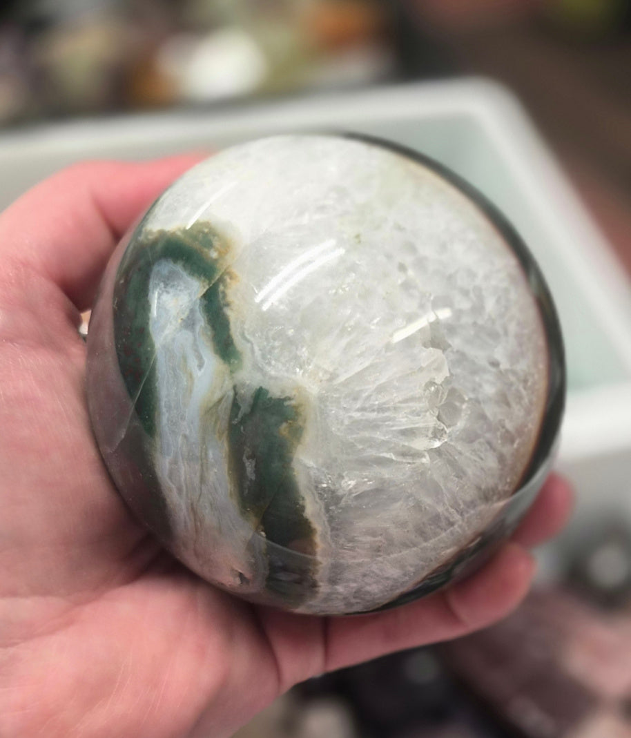 Moss Agate sphere – 85mm