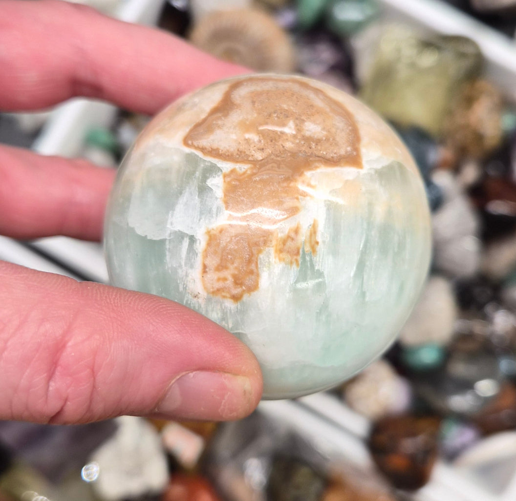 "Jellyfish" Pistachio Calcite sphere–55mm