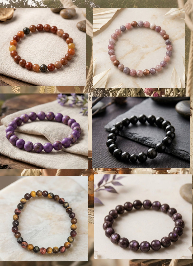 Polished natural crystal bead stretch bracelets